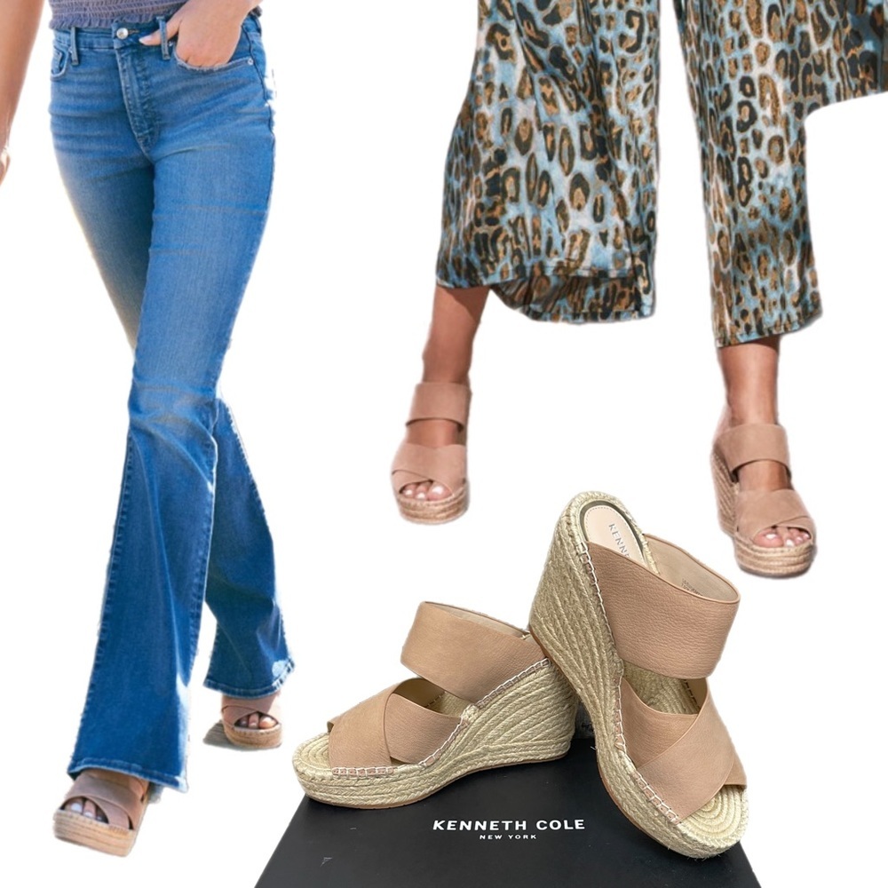 Kenneth Cole Olivia Banded Wedge - Tawny Leather, 3.5" Heel - Size 7.5 NIB!